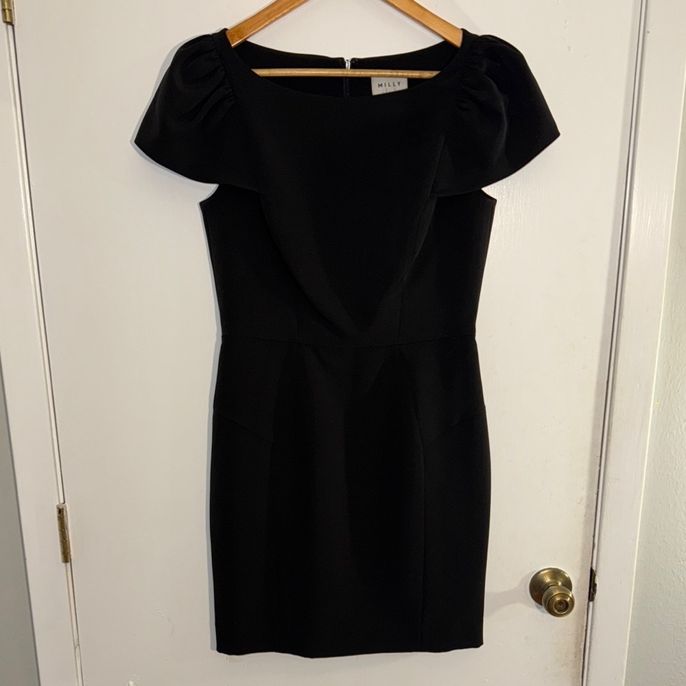 Milly Black Sheath Mini Dress with Puff Cap Sleeves